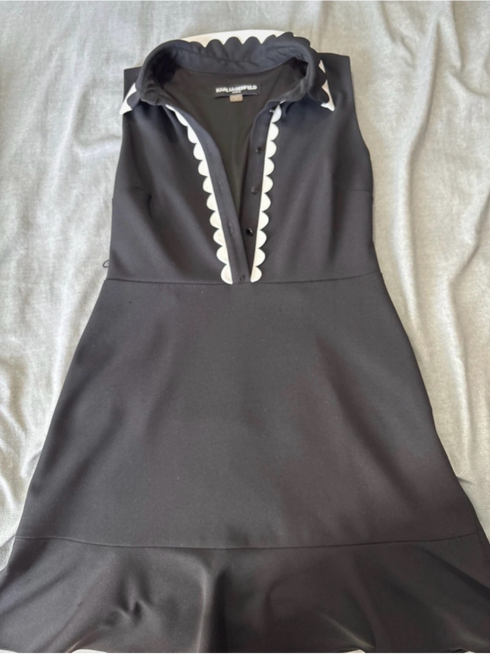 Karl Lagerfeld Black Dress with White Scallop Trim